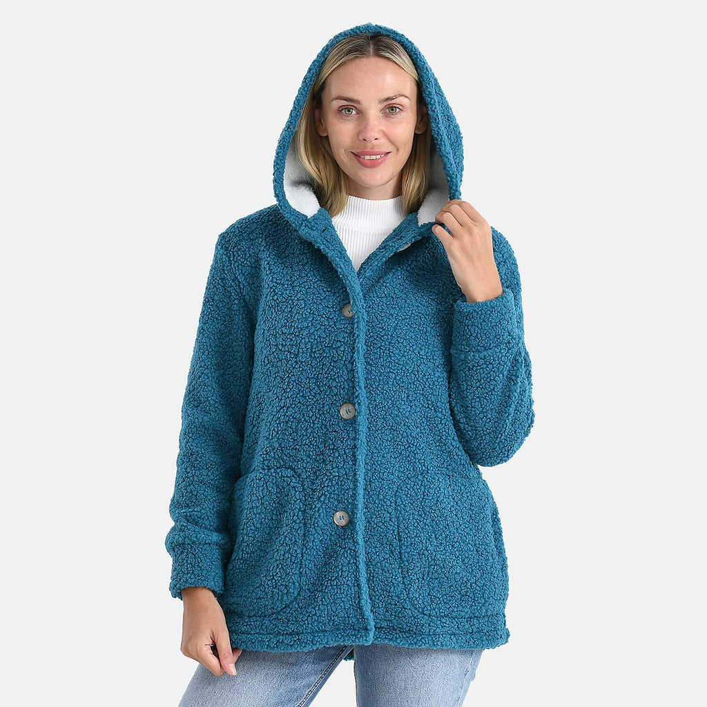 & maisi Women’s Ultra-Warm Bouclé Hooded Coat with Button Front & Pockets