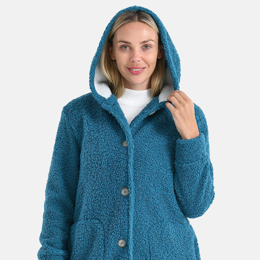& maisi Women’s Ultra-Warm Bouclé Hooded Coat with Button Front & Pockets