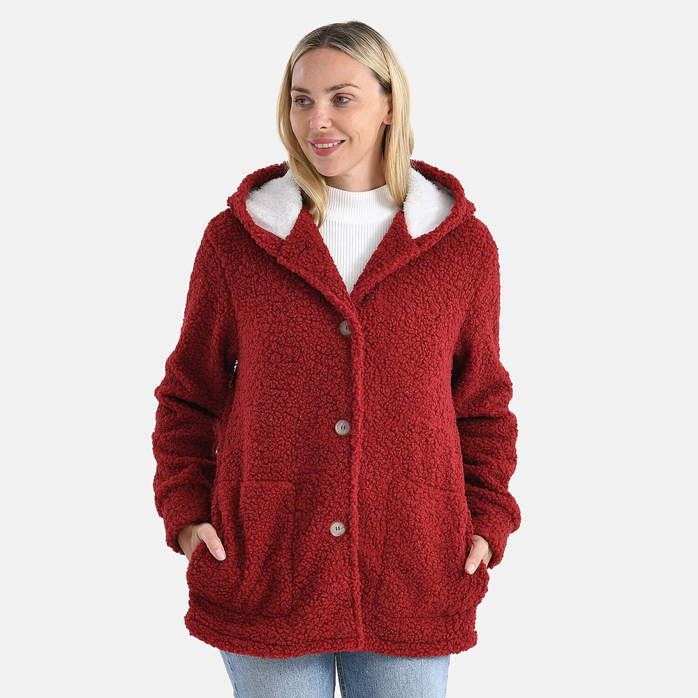 & maisi Women’s Ultra-Warm Bouclé Hooded Coat with Button Front & Pockets