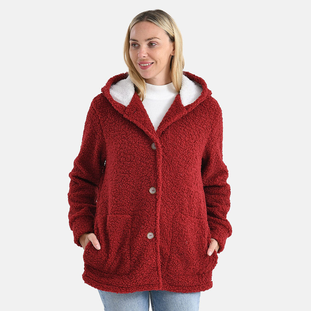 & maisi Women’s Ultra-Warm Bouclé Hooded Coat with Button Front & Pockets
