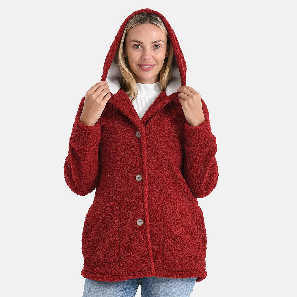 & maisi Women’s Ultra-Warm Bouclé Hooded Coat with Button Front & Pockets