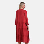 - Maisi Flowy Boho V-Neck Tiered Dress (One Size) - Orange