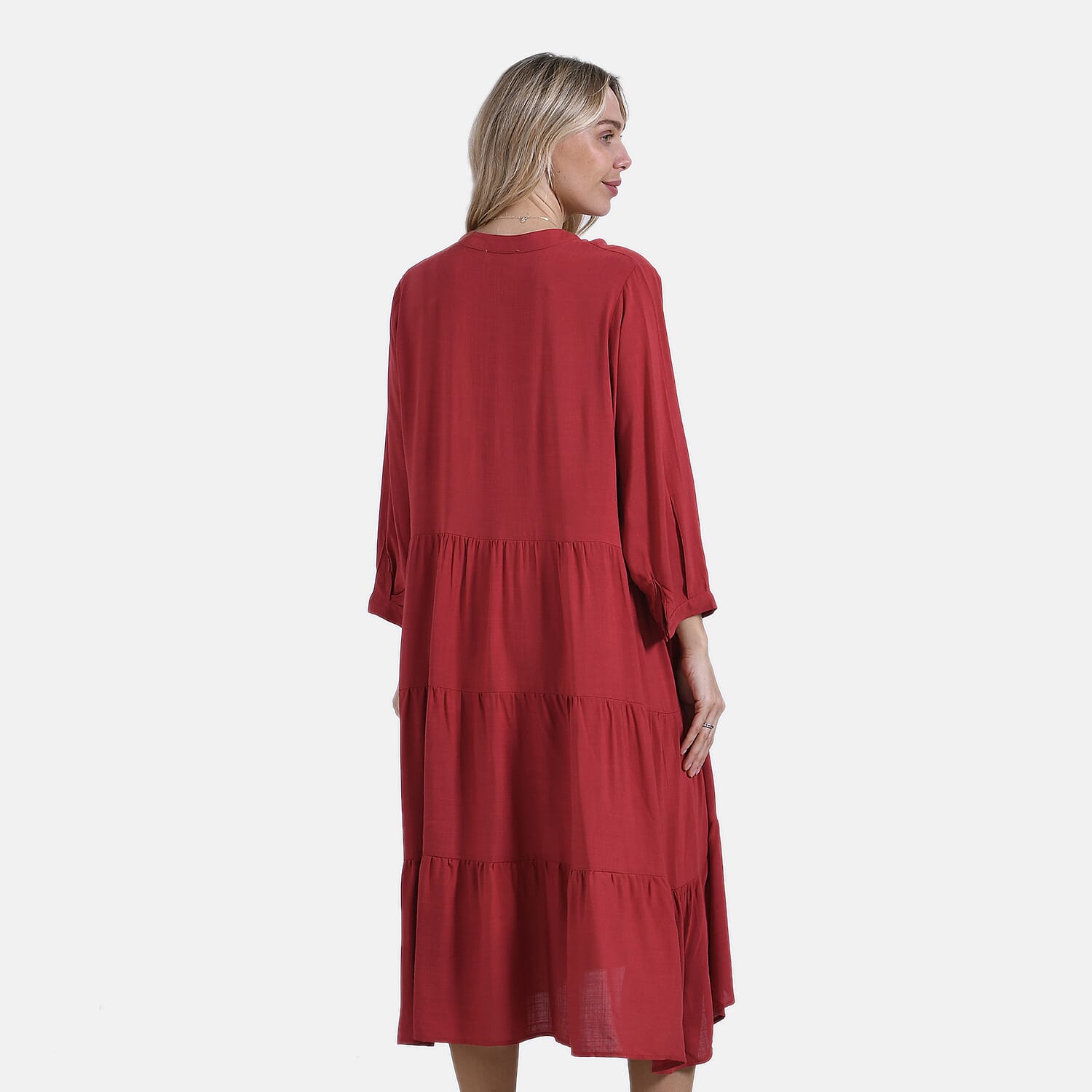 - Maisi Flowy Boho V-Neck Tiered Dress (One Size) - Orange