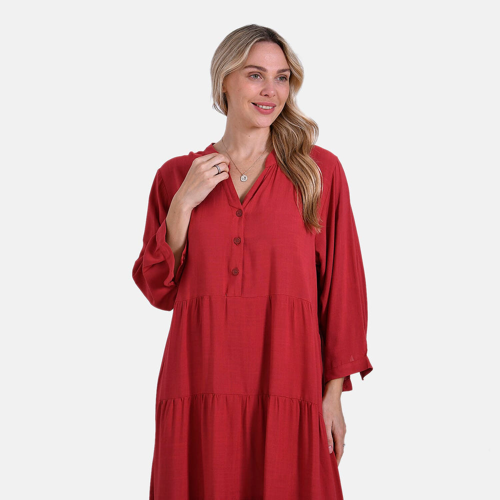 - Maisi Flowy Boho V-Neck Tiered Dress (One Size) - Orange