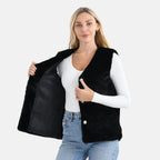 - Maisi Faux Fur Half-Sleeve Luxe Gilet Coat with Button Detail (Size S-M) - Black