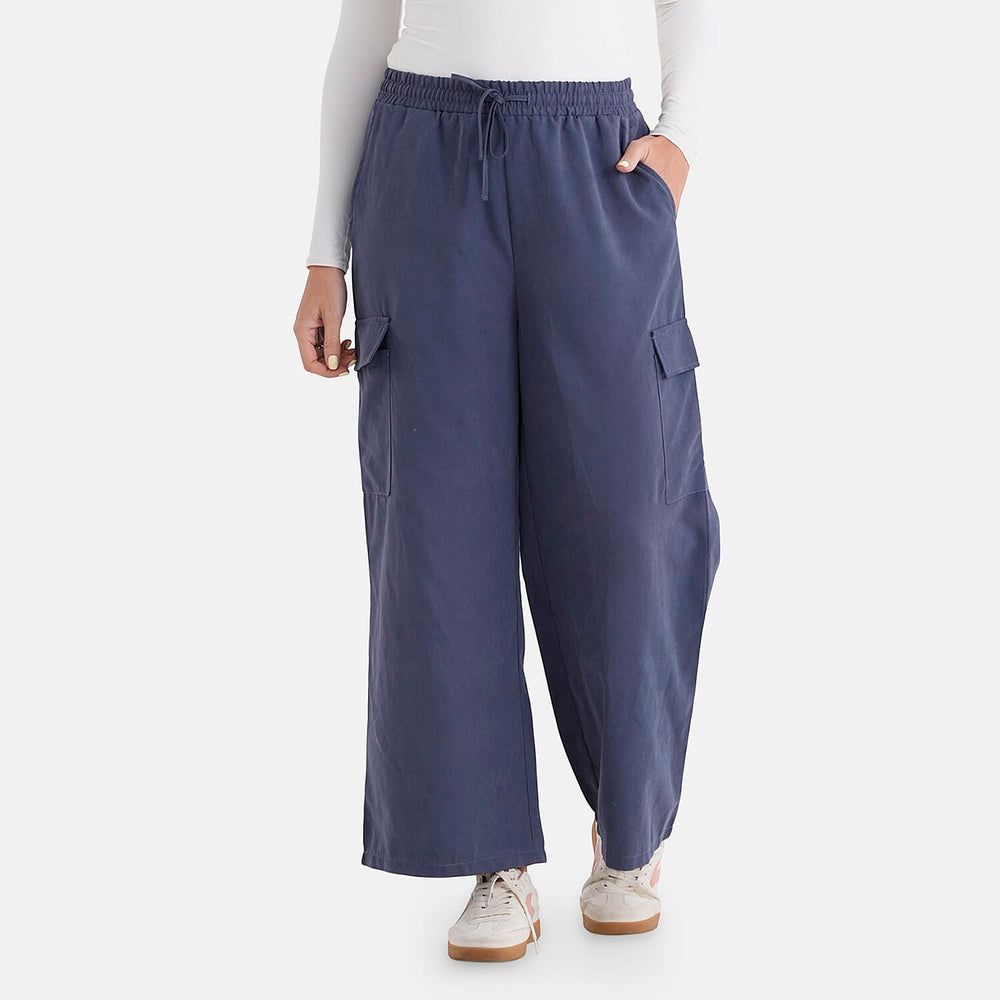- Maisi Lightweight Cargo Trousers with Elasticated Waist (Size - L) - Navy Blue