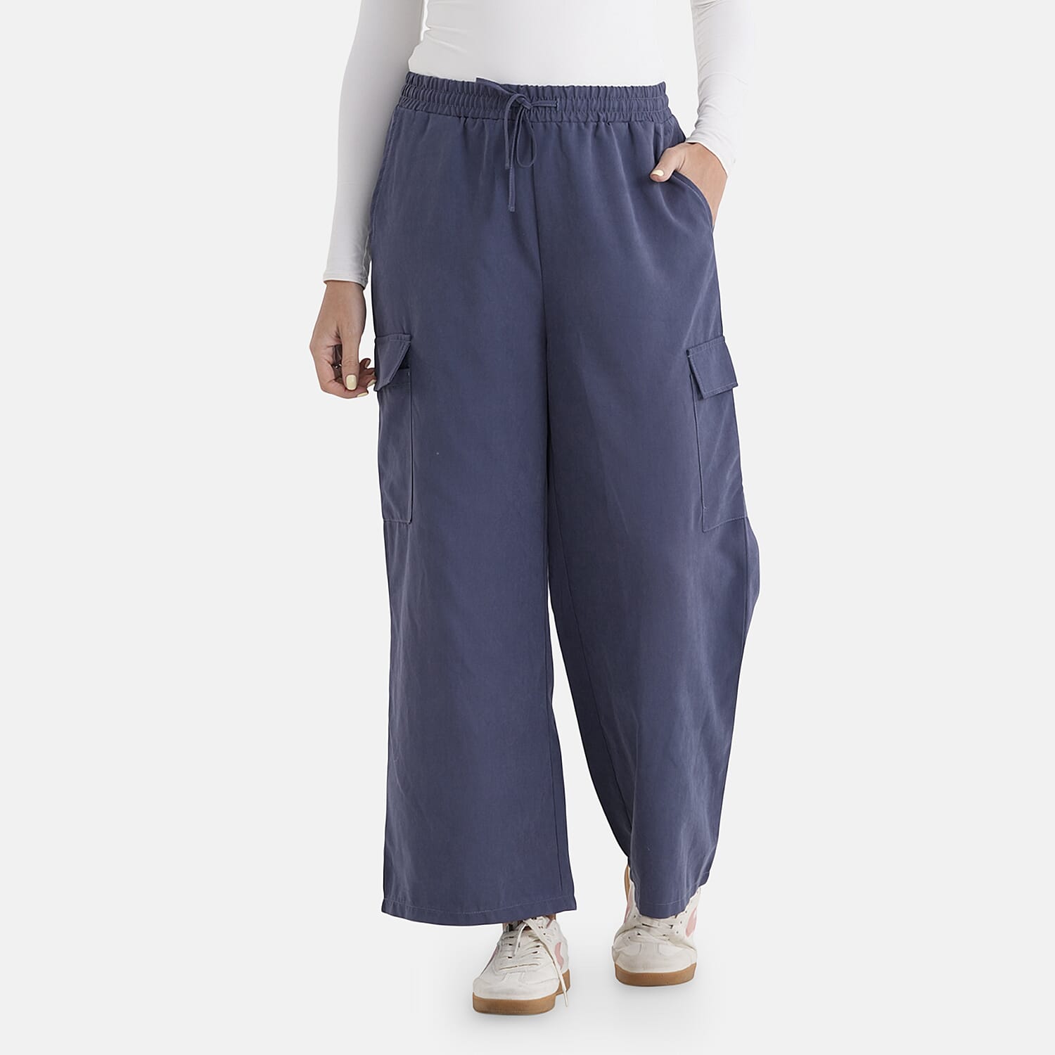 - Maisi Lightweight Cargo Trousers with Elasticated Waist (Size - L) - Navy Blue