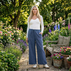 - Maisi Lightweight Cargo Trousers with Elasticated Waist (Size - L) - Navy Blue