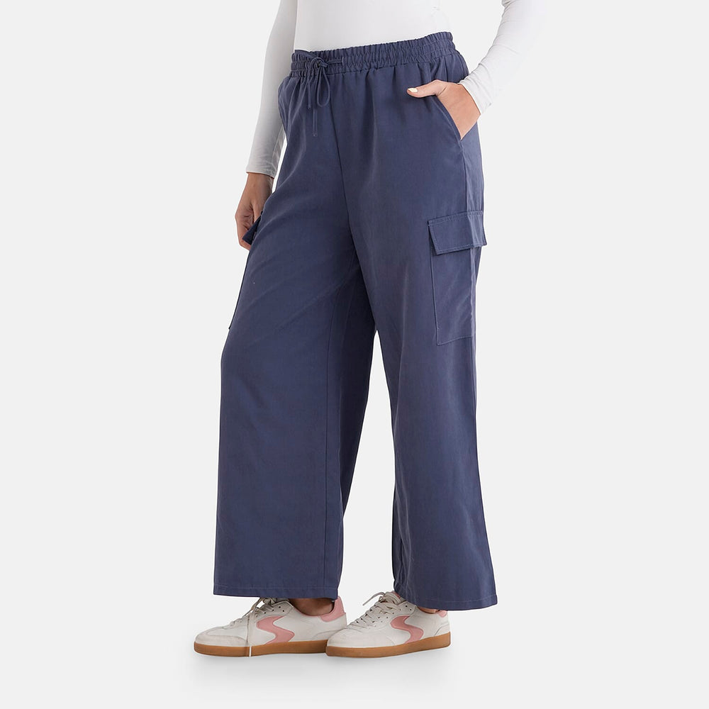 - Maisi Lightweight Cargo Trousers with Elasticated Waist (Size - L) - Navy Blue