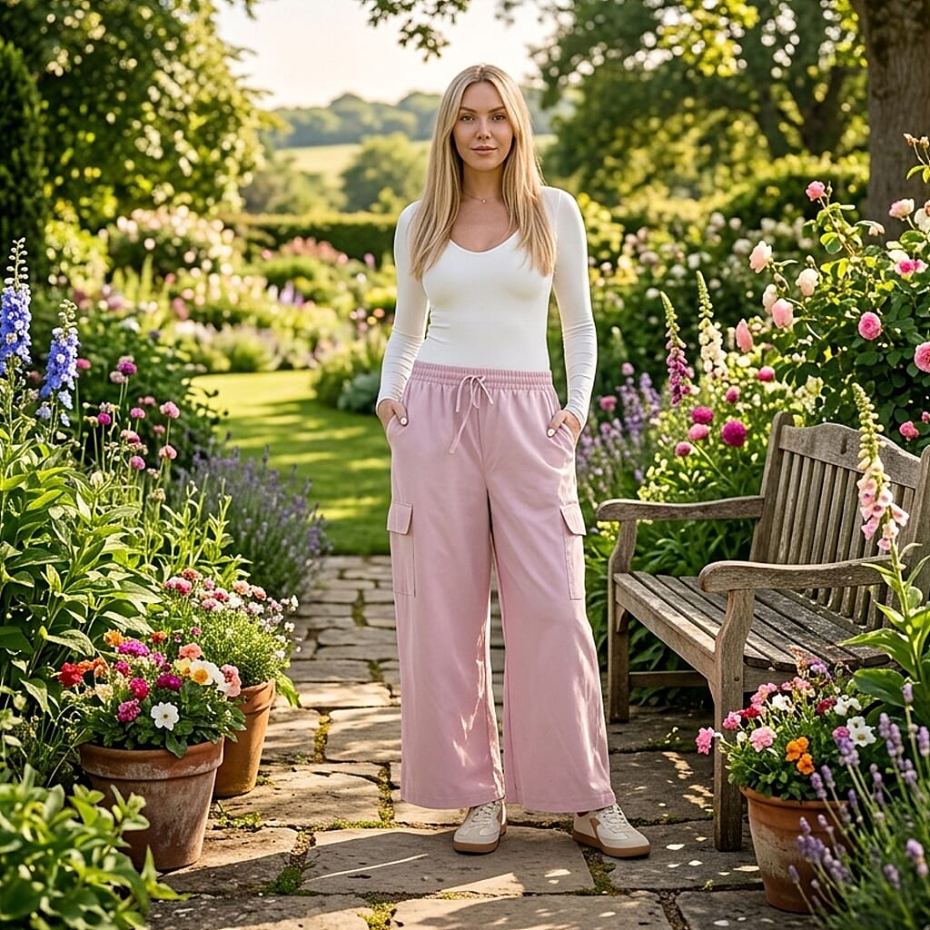 - Maisi Lightweight Cargo Trousers with Elasticated Waist (Size - L) - Pink