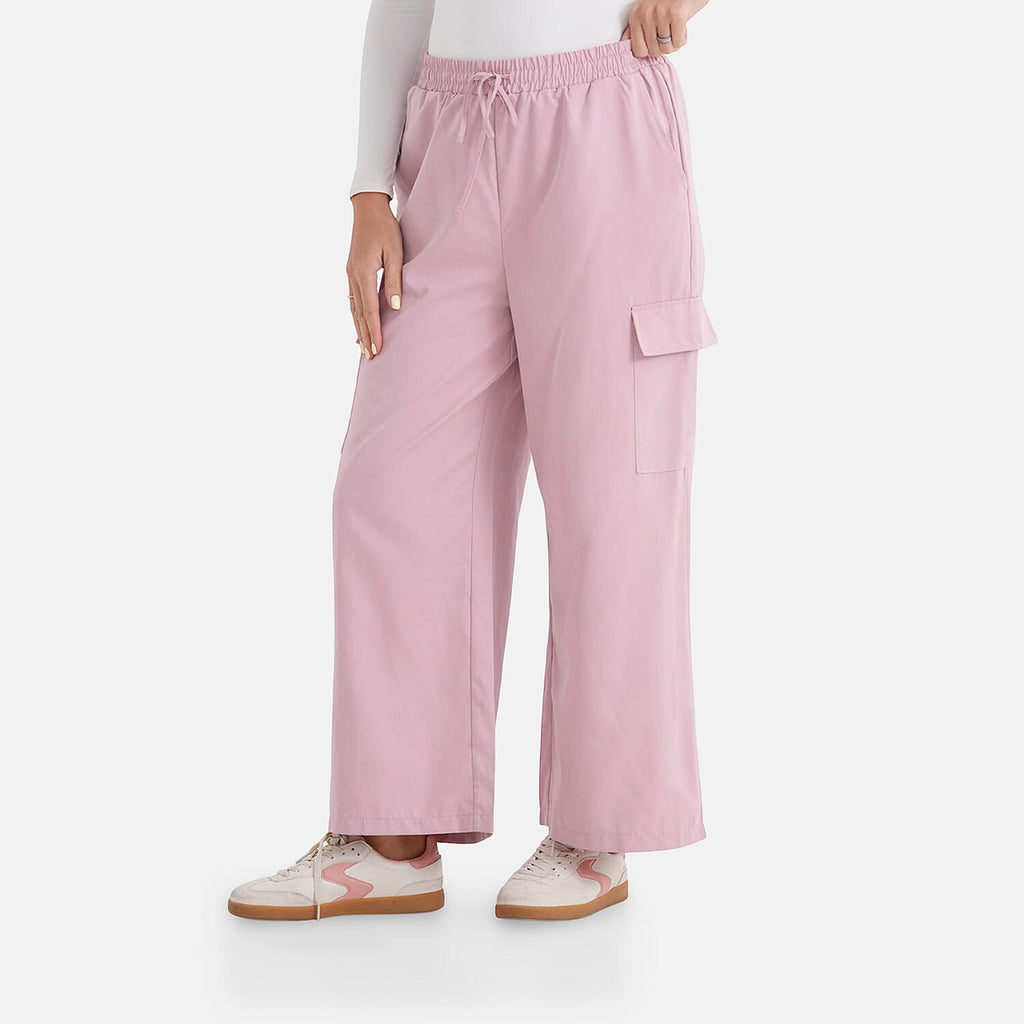 - Maisi Lightweight Cargo Trousers with Elasticated Waist (Size - L) - Pink