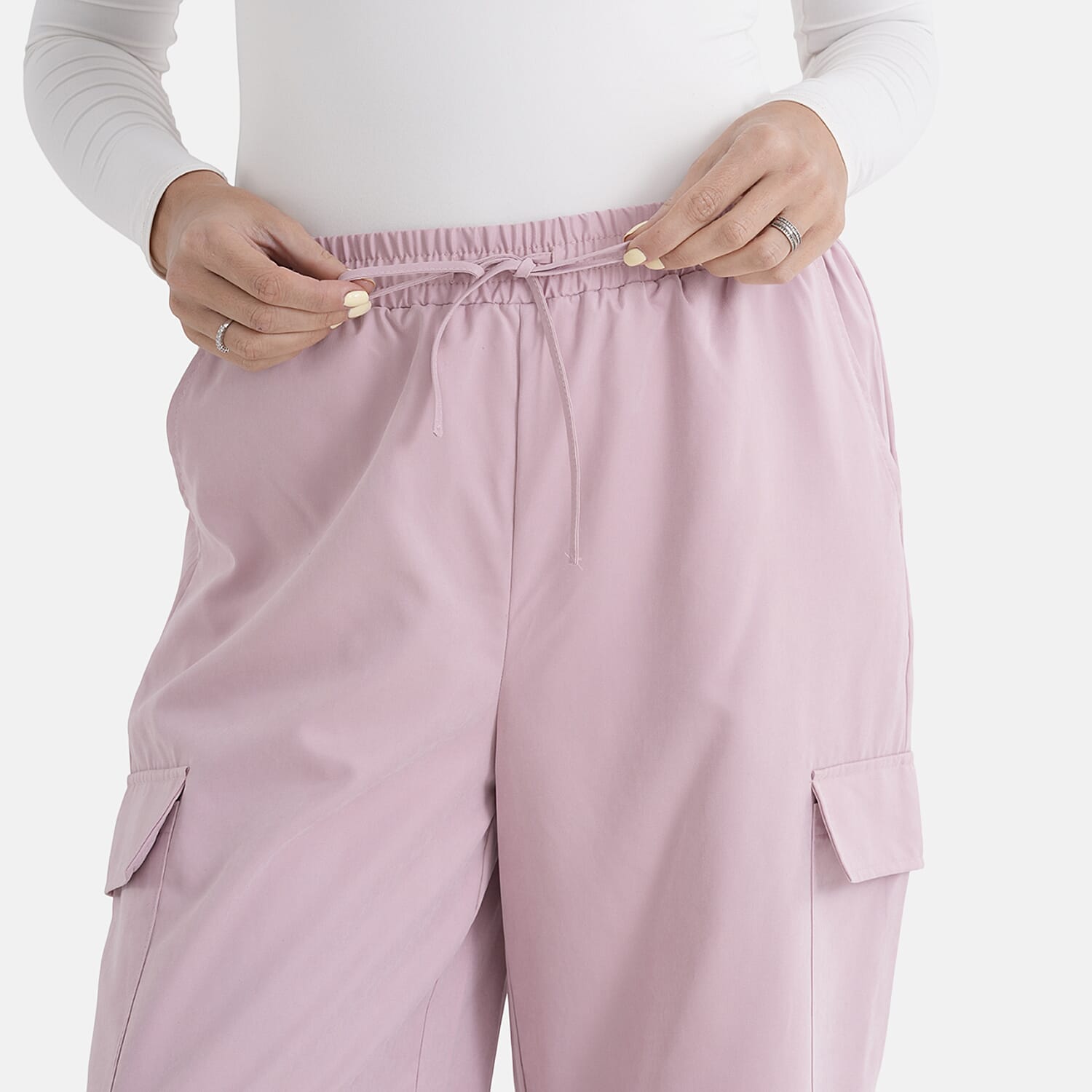 - Maisi Lightweight Cargo Trousers with Elasticated Waist (Size - L) - Pink