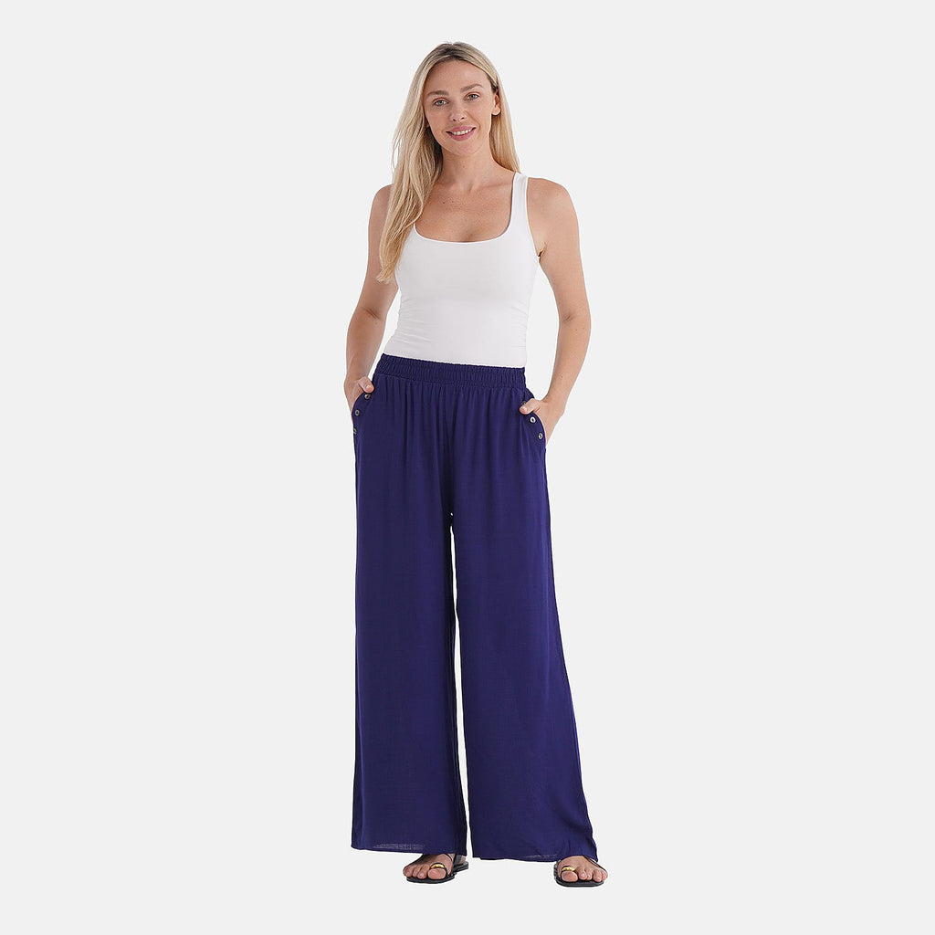 - Maisi Rayon Wide Leg Casual Trousers (Size XL) - Navy