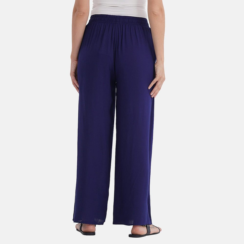 - Maisi Rayon Wide Leg Casual Trousers (Size XL) - Navy
