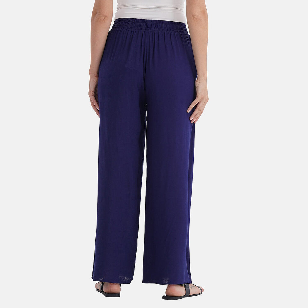 - Maisi Rayon Wide Leg Casual Trousers (Size XL) - Navy