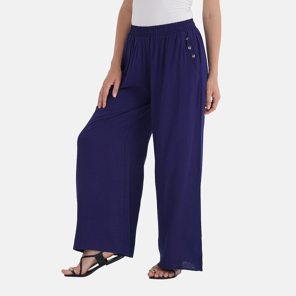 - Maisi Rayon Wide Leg Casual Trousers (Size XL) - Navy