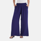 - Maisi Rayon Wide Leg Casual Trousers (Size XL) - Navy