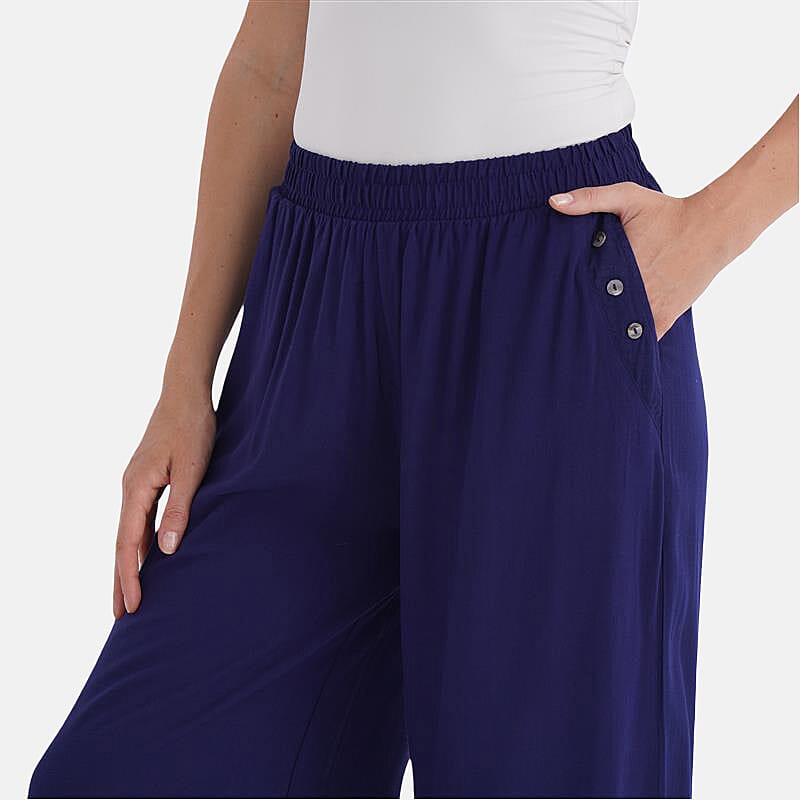 - Maisi Rayon Wide Leg Casual Trousers (Size XL) - Navy