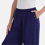 - Maisi Rayon Wide Leg Casual Trousers (Size XL) - Navy