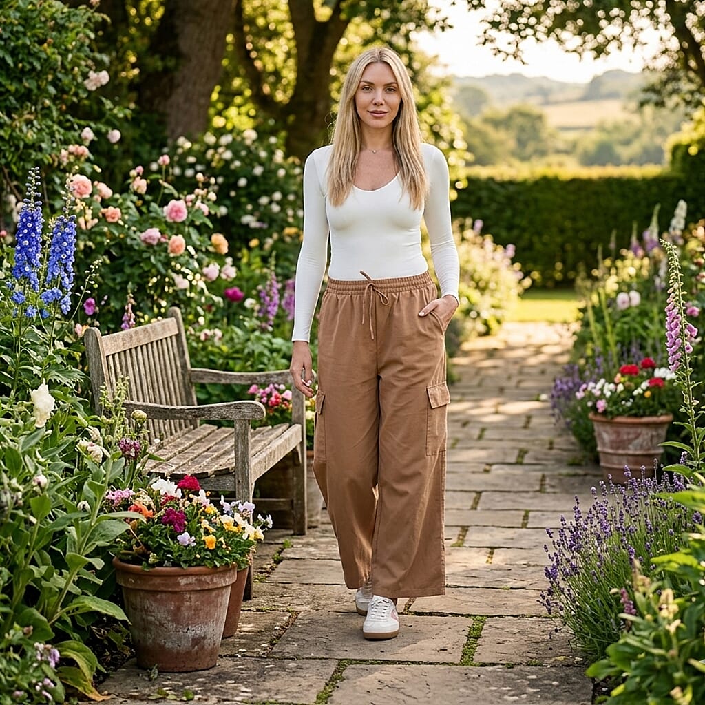 - Maisi Lightweight Cargo Trousers with Elasticated Waist (Size - XXL) - Brown