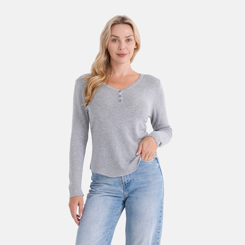- Maisi V-Neck Long Sleeve Top (Size - S-M) - Grey