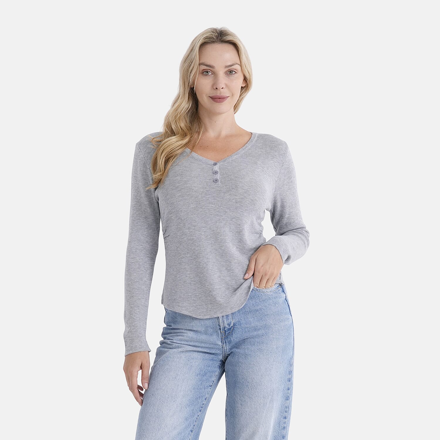 - Maisi V-Neck Long Sleeve Top (Size - S-M) - Grey