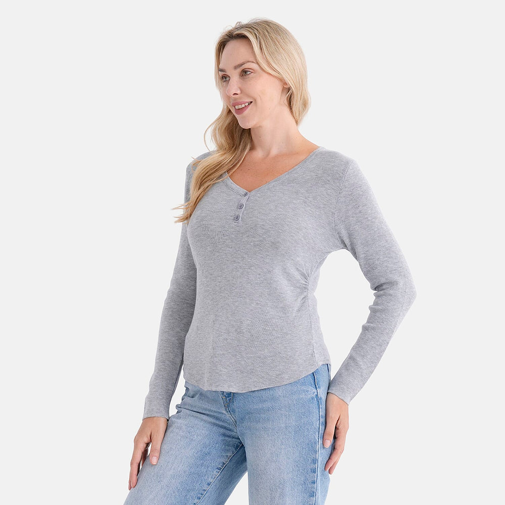 - Maisi V-Neck Long Sleeve Top (Size - S-M) - Grey