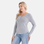 - Maisi V-Neck Long Sleeve Top (Size - S-M) - Grey