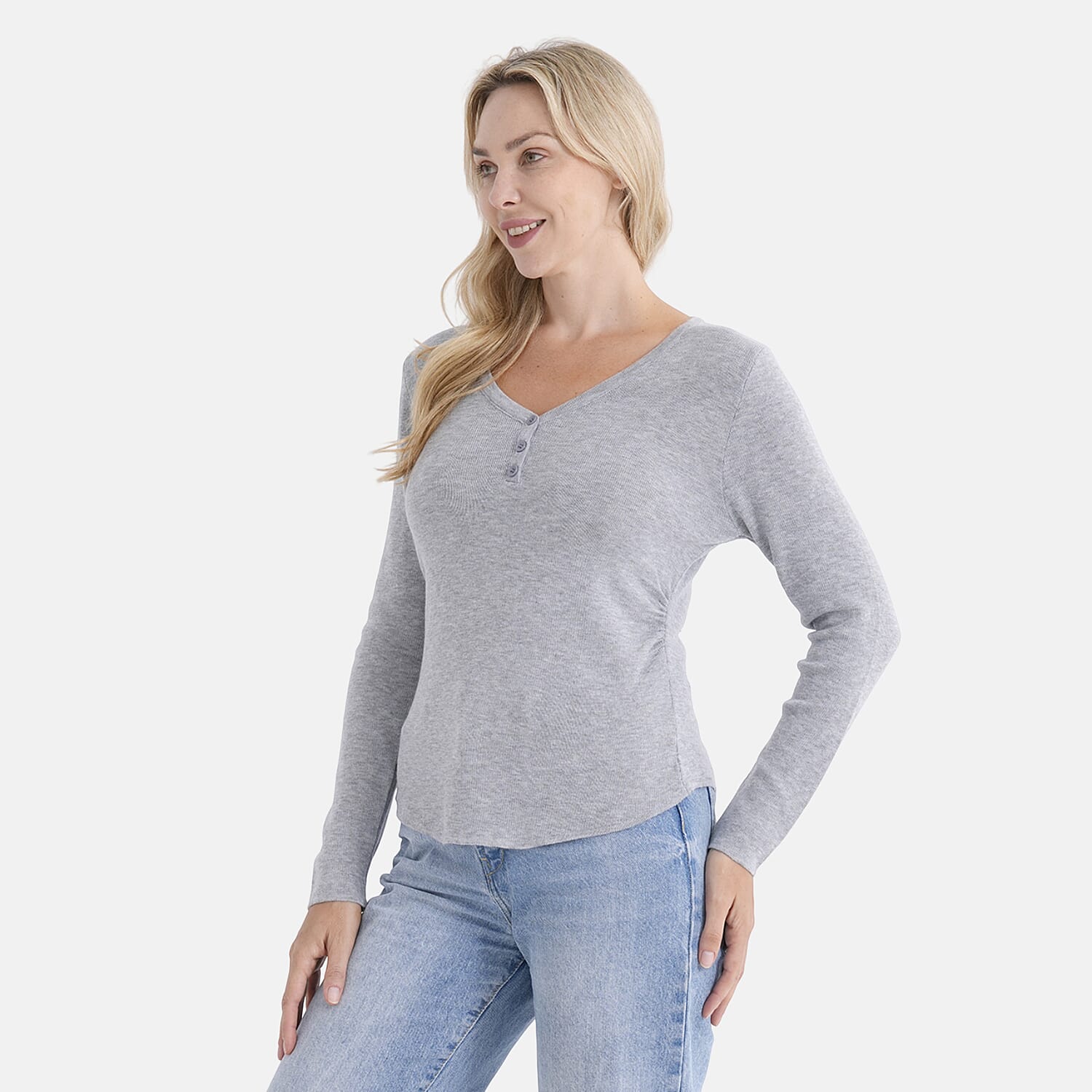 - Maisi V-Neck Long Sleeve Top (Size - S-M) - Grey