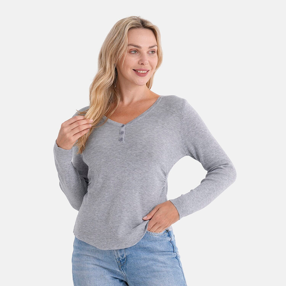 - Maisi V-Neck Long Sleeve Top (Size - S-M) - Grey