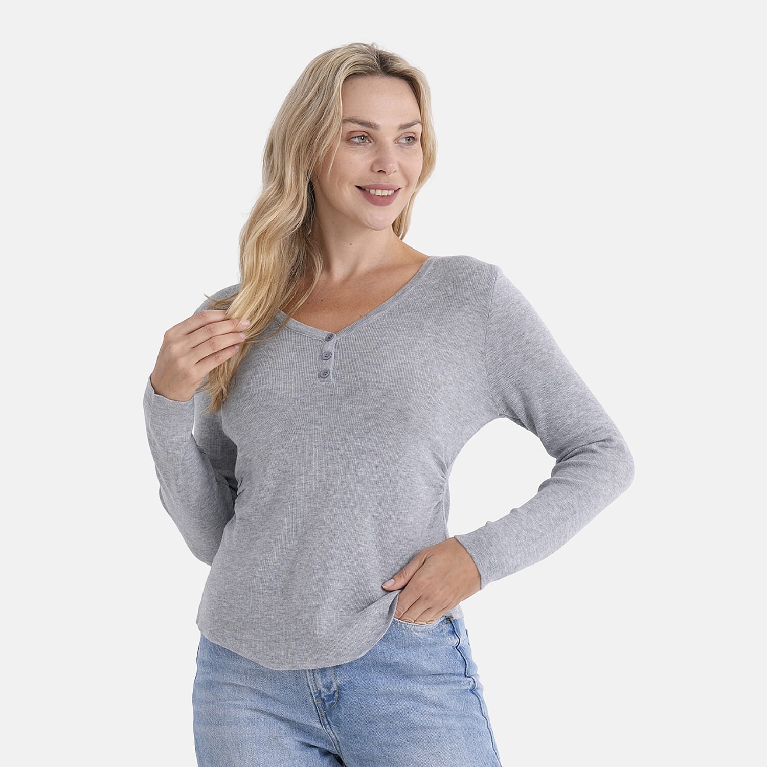 - Maisi V-Neck Long Sleeve Top (Size - S-M) - Grey