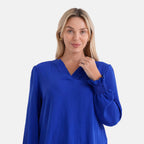 - Maisi Long-Sleeve V-Neck Top with Smocked Cuffs (Size - S) - Blue