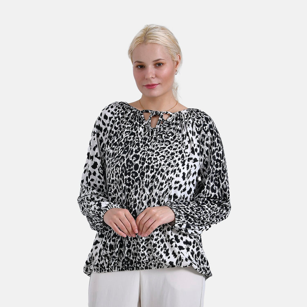 & Maisi Spots Pattern Balloon Sleeve Jersey Top (Size M) - White Base & Black Pattern