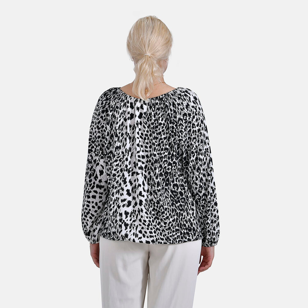 & Maisi Spots Pattern Balloon Sleeve Jersey Top (Size M) - White Base & Black Pattern