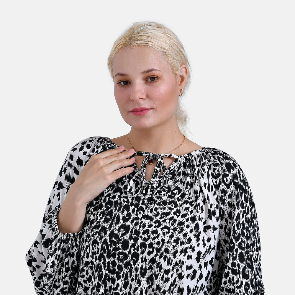 & Maisi Spots Pattern Balloon Sleeve Jersey Top (Size M) - White Base & Black Pattern