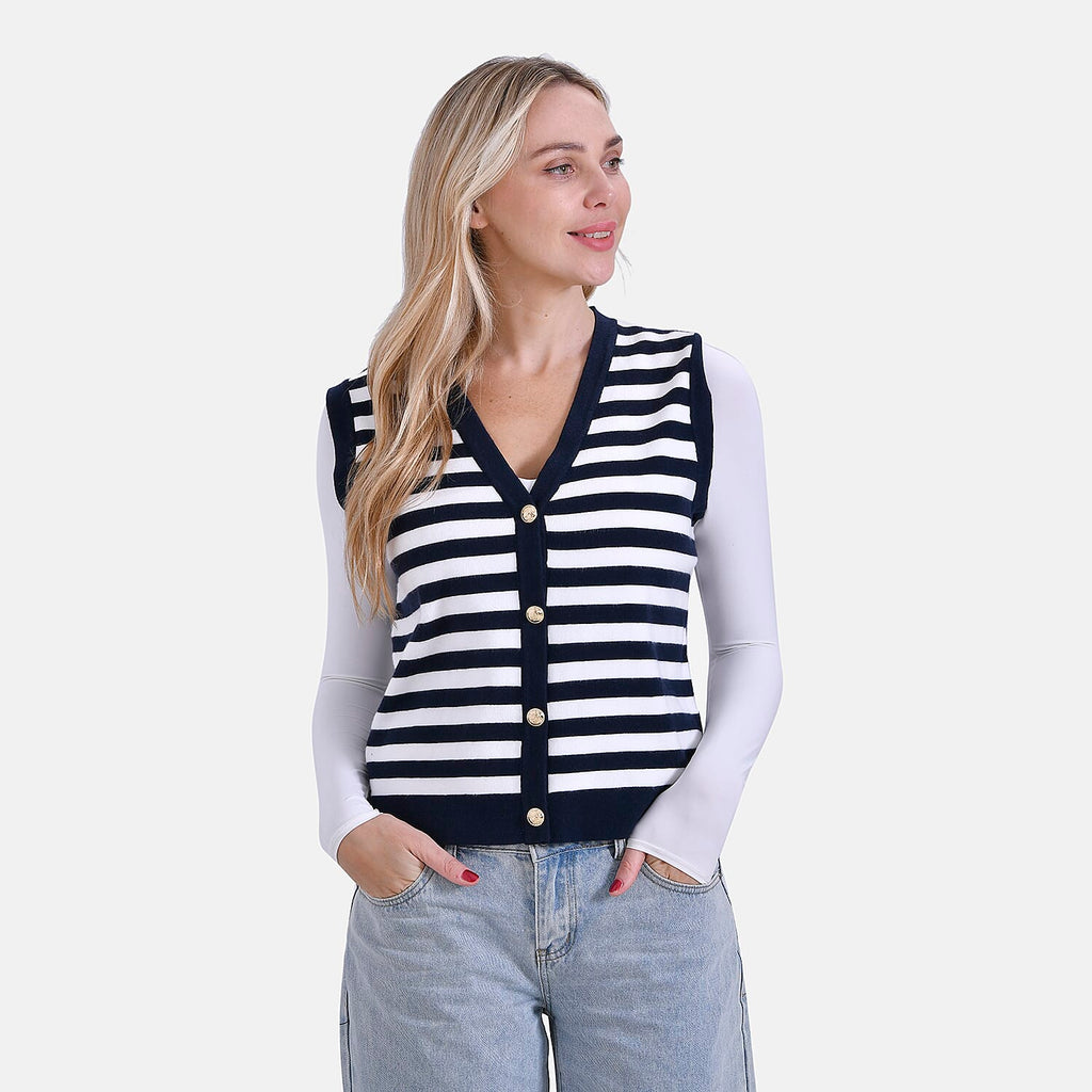 & Maisi Stripe Vest (Size - Small) - Navy Blue & White