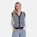 - Maisi Stripe Vest with Gold Button (Size XL) - Navy Blue - White