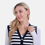 - Maisi Stripe Vest with Gold Button (Size XL) - Navy Blue - White