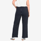 - Maisi Stripe Wide Leg Trousers With Drawstring Waist (Size M) - Navy