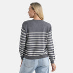 & maisi Women’s Striped Knitted Jumper with Wool Blend, Round Neck & Long Sleeves