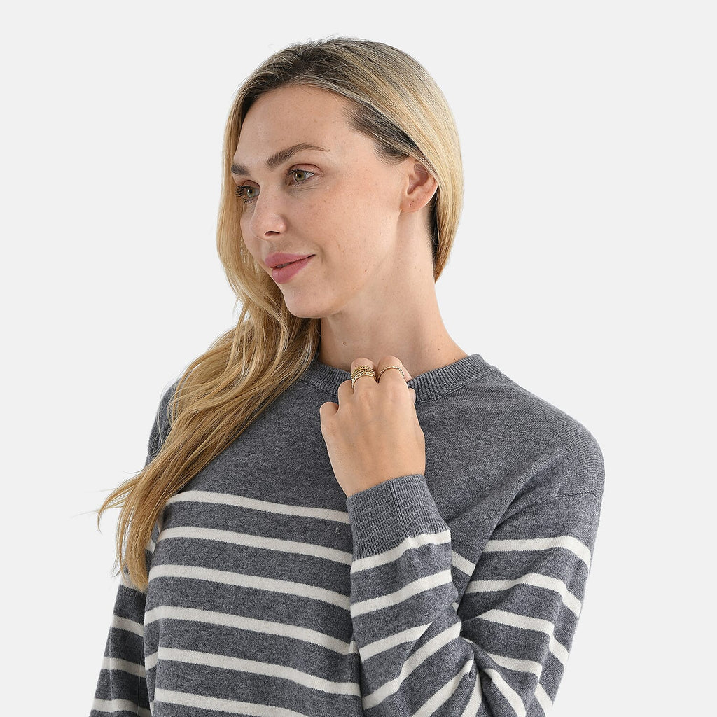 & maisi Women’s Striped Knitted Jumper with Wool Blend, Round Neck & Long Sleeves