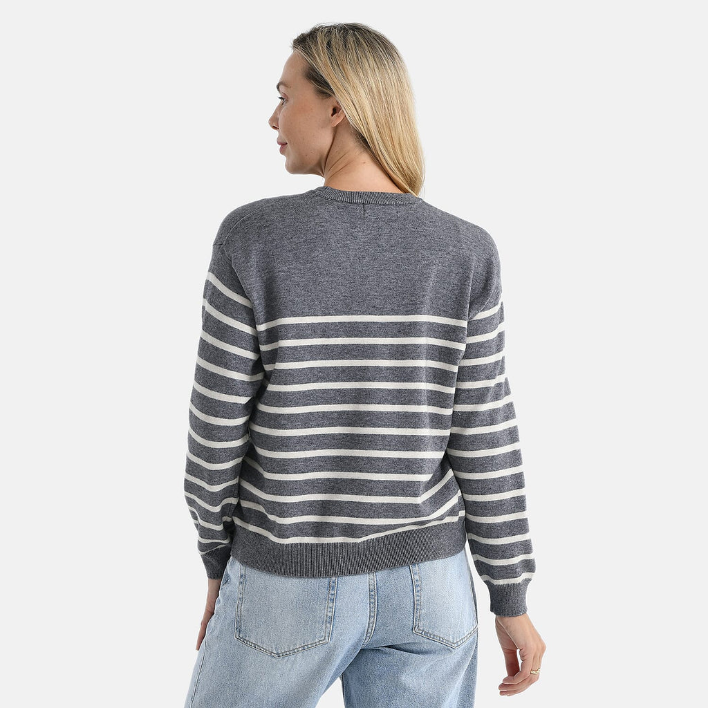 & maisi Women’s Striped Knitted Jumper with Wool Blend, Round Neck & Long Sleeves