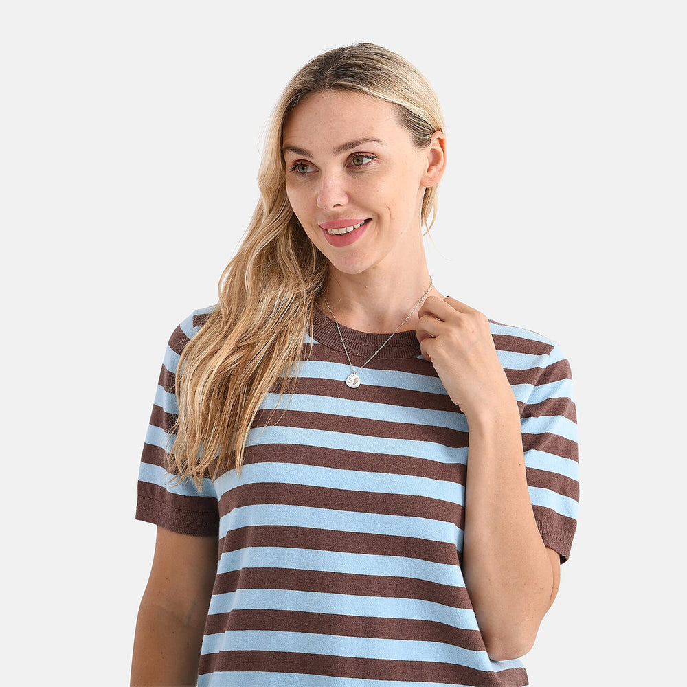 - Maisi Striped Knitted Round Neck Light Softly Brushed Top (Size S) - Blue