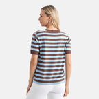 - Maisi Striped Knitted Round Neck Casual Top (Size XL) - Blue - Brown