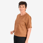 - Maisi Suede Feel Casual Relaxed T-Shirt (Size L) - BROWN