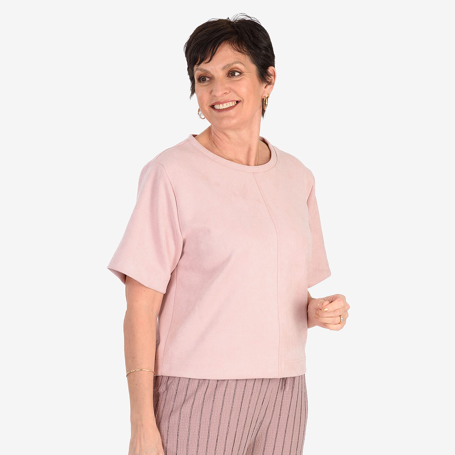 - Maisi Suede Feel Casual T-shirt (Size - S) - Pink