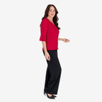 -Maisi Textured Bell Sleeve Tee (Size L) - Cherry