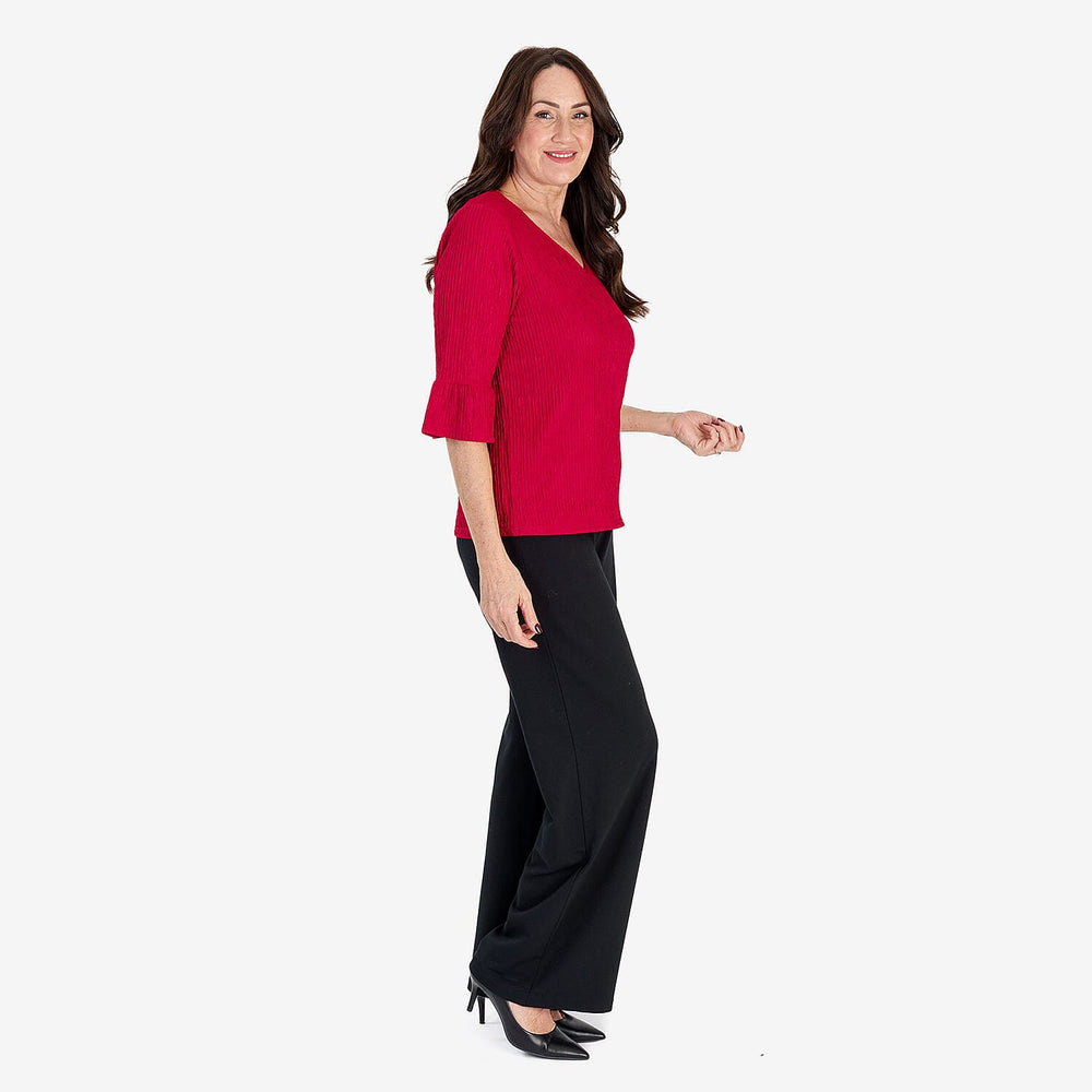 -Maisi Textured Bell Sleeve Tee (Size M) - Cherry