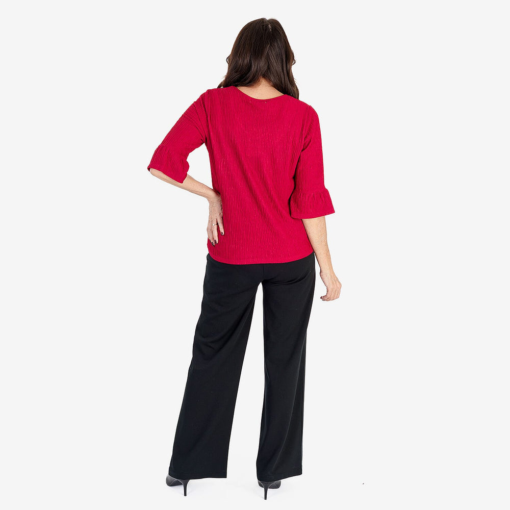 -Maisi Textured Bell Sleeve Tee (Size M) - Cherry