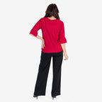 -Maisi Textured Bell Sleeve Tee (Size M) - Cherry